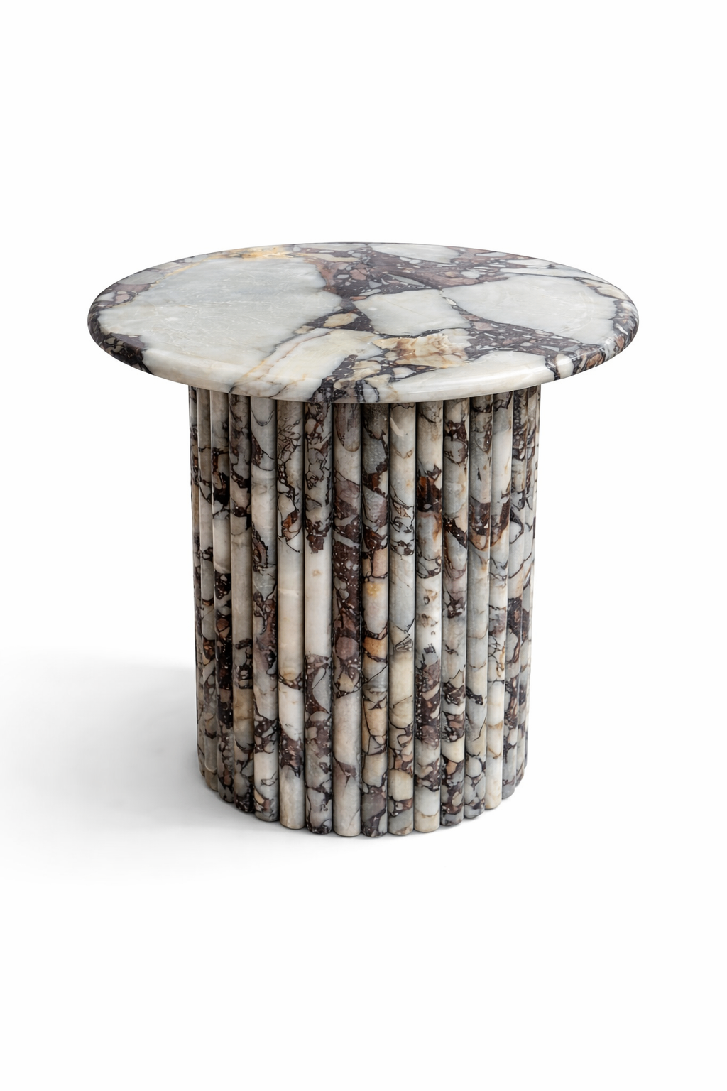 Aurelio Fluted Marble Side Table - Calacatta Viola Marble