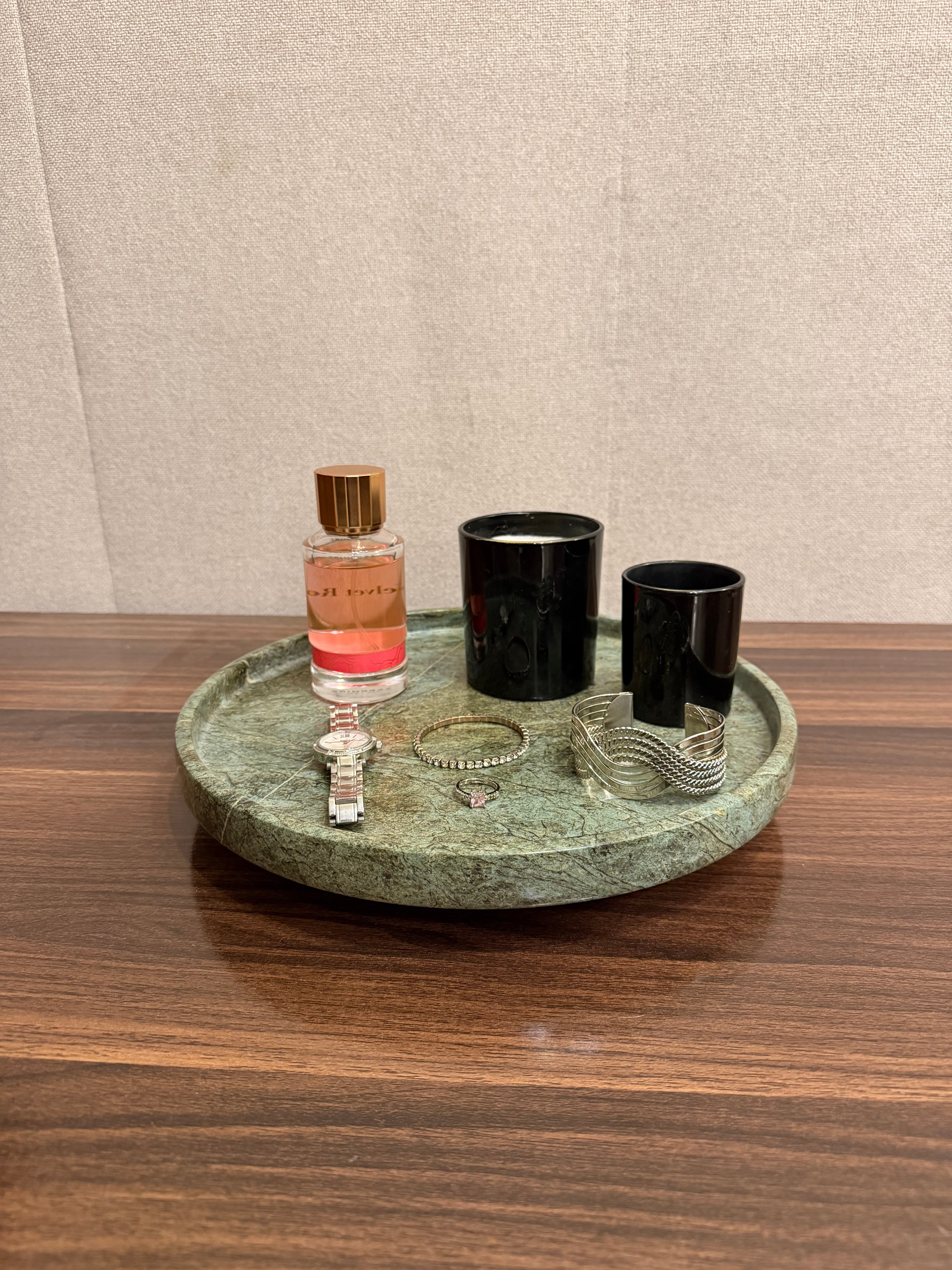 Jungle Green Round Marble Tray - Marble Vanity Tray