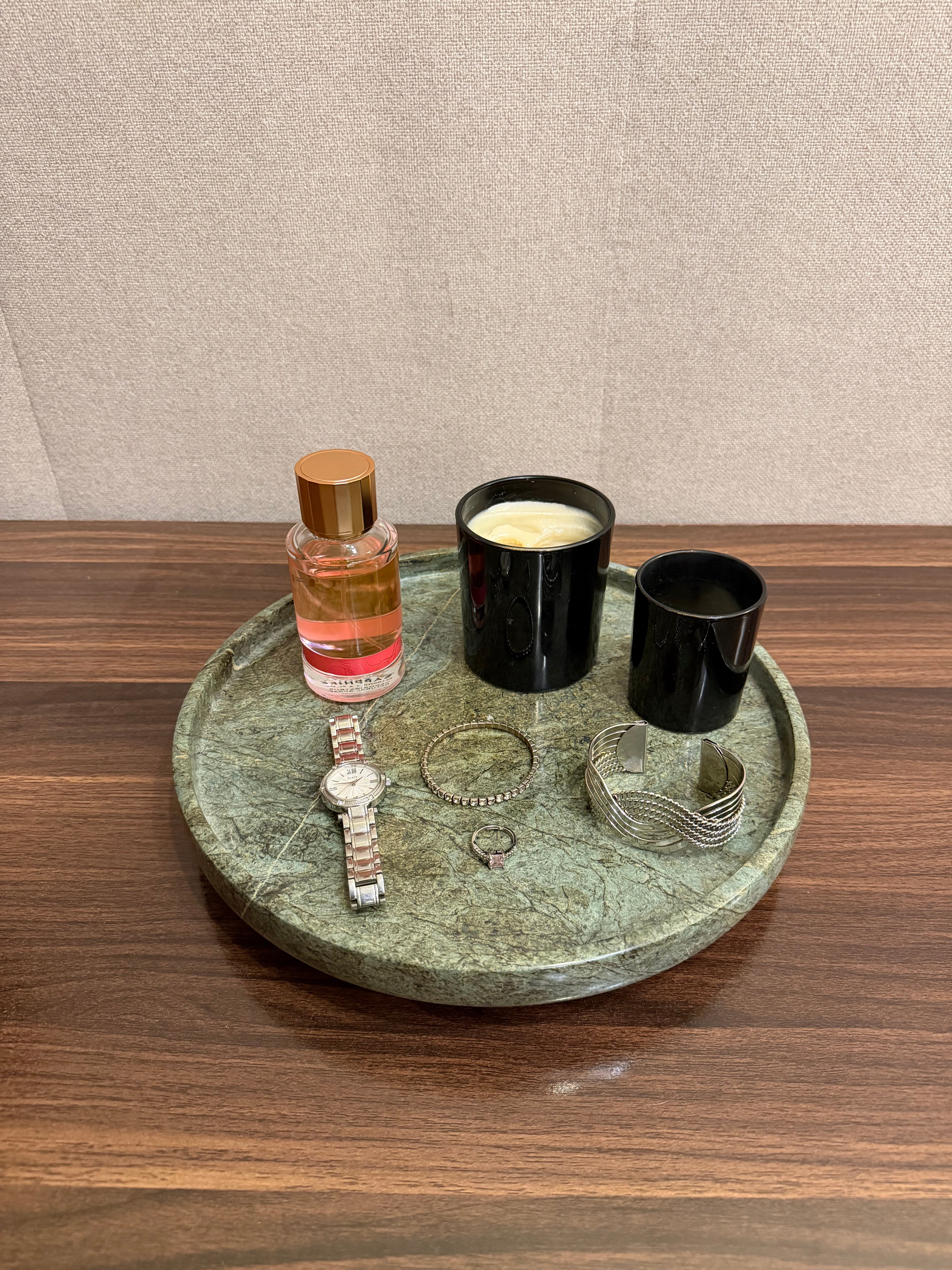 Jungle Green Round Marble Tray - Marble Vanity Tray
