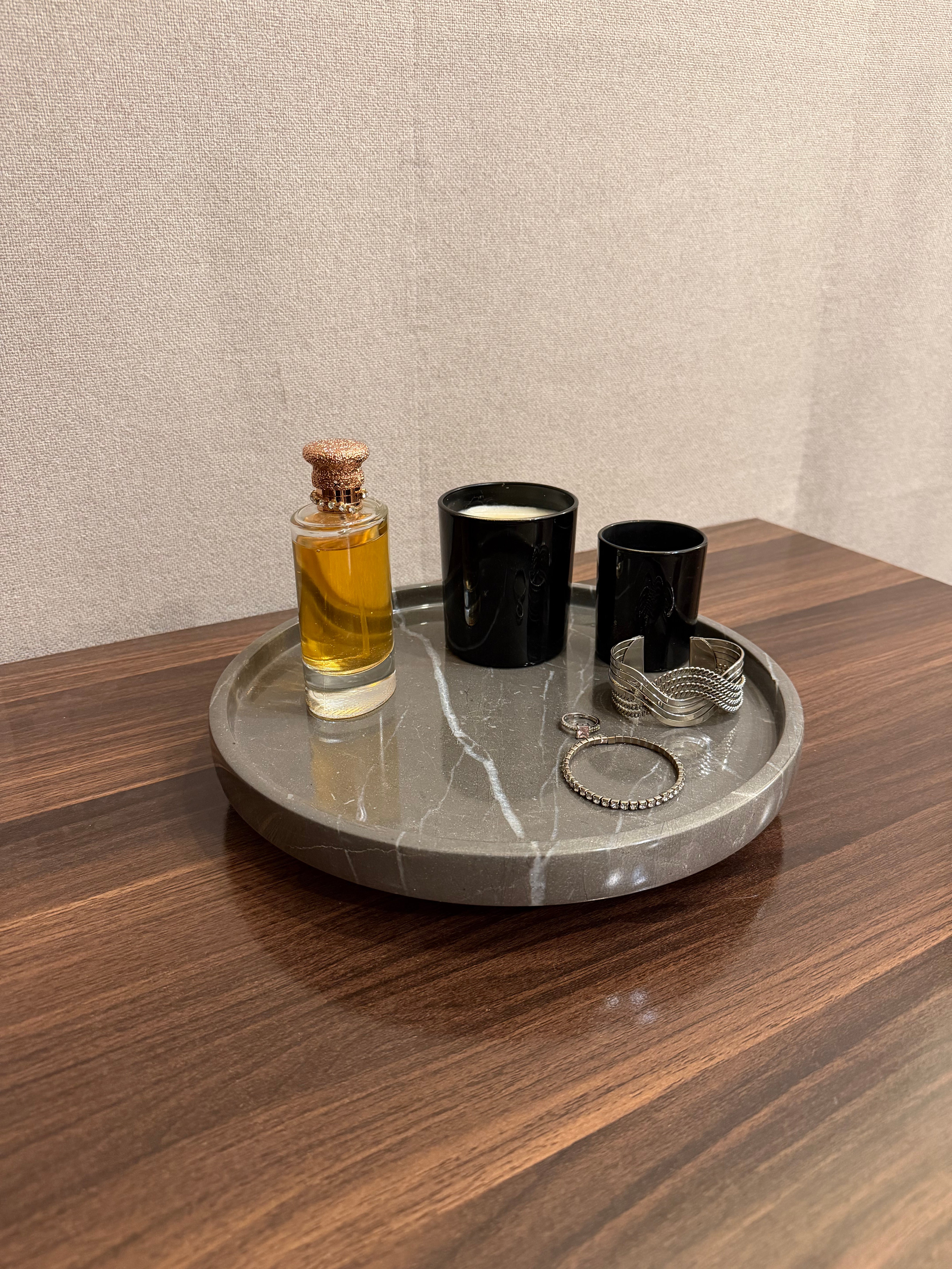 Armani Grey Round Marble Tray (12 inches) - Serving Tray