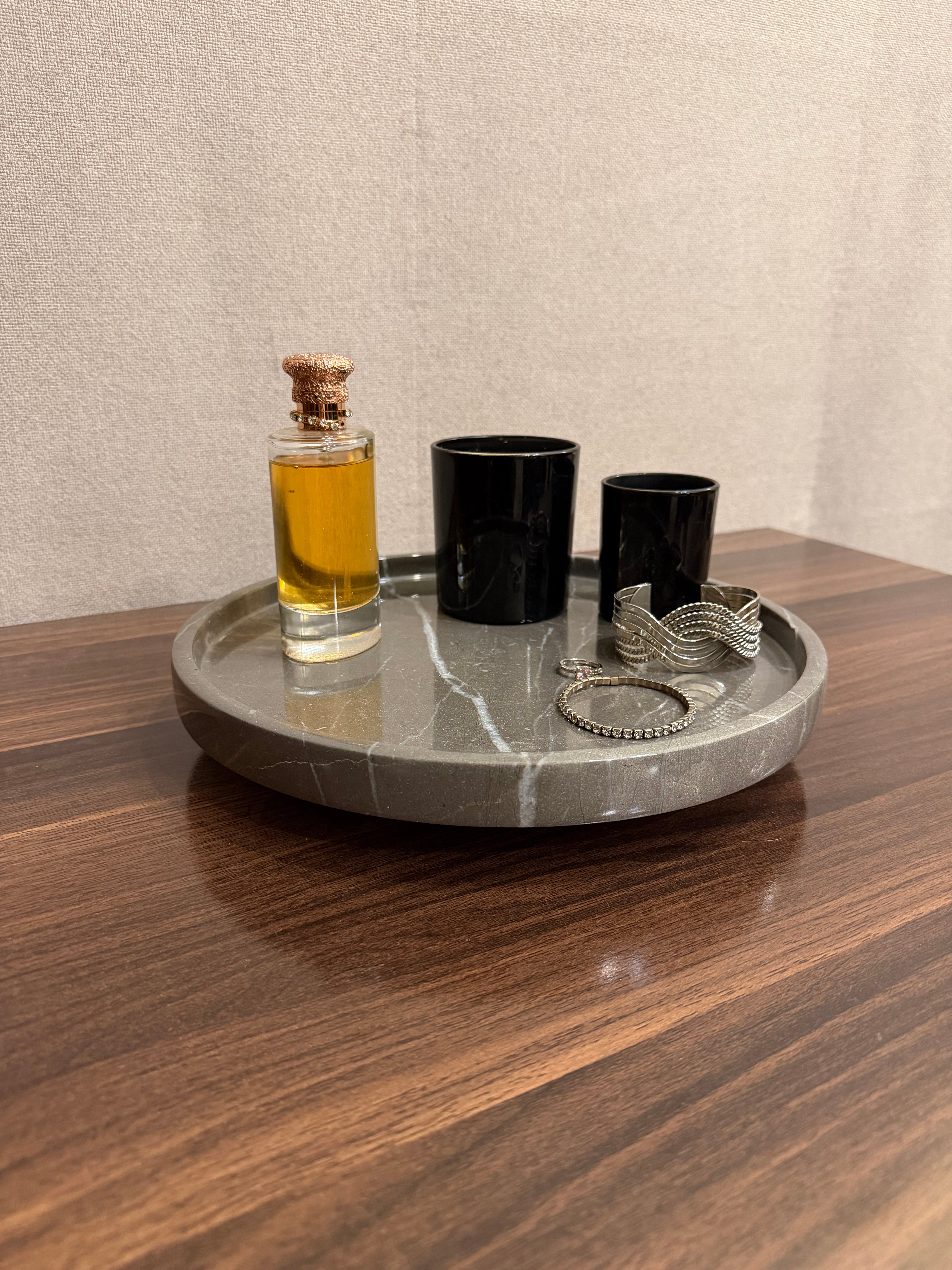 Armani Grey Round Marble Tray (12 inches) - Serving Tray