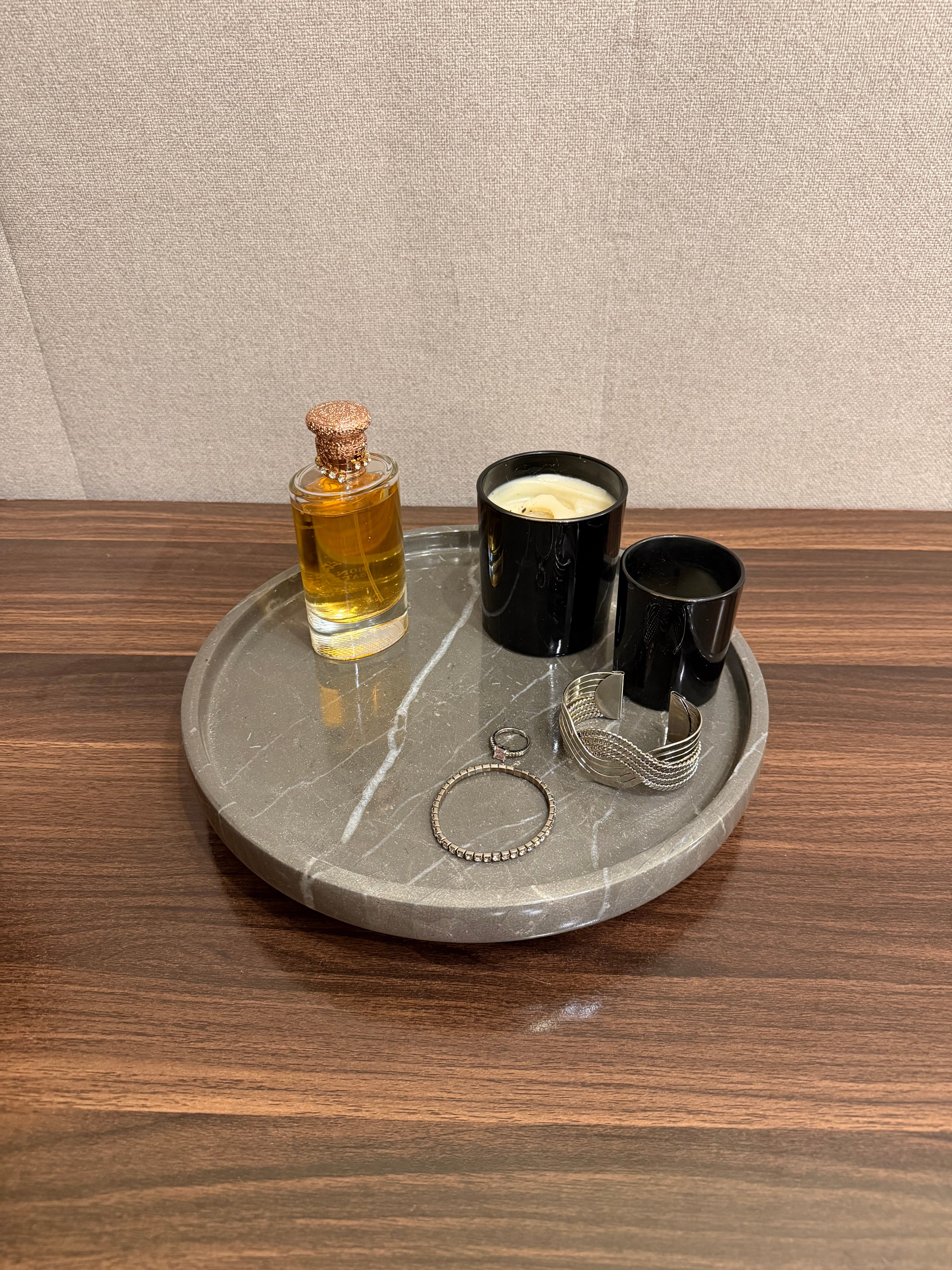 Armani Grey Round Marble Tray (12 inches) - Serving Tray
