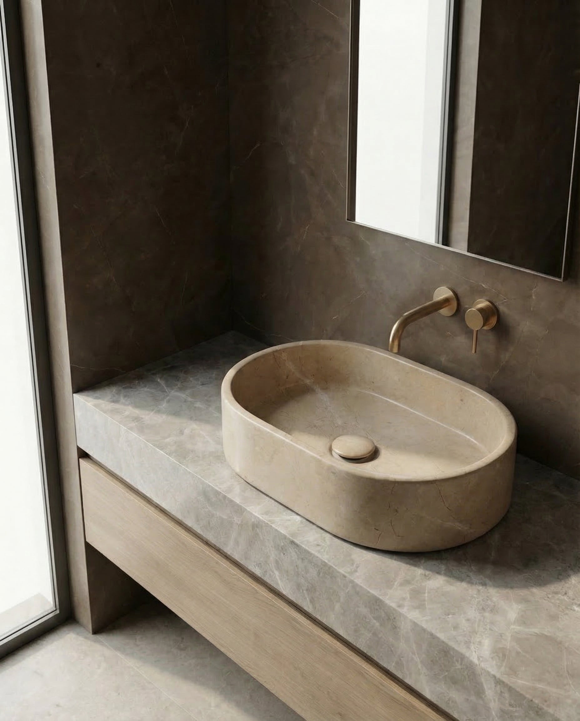 Verona Oval Marble Basin - Bathroom Sink