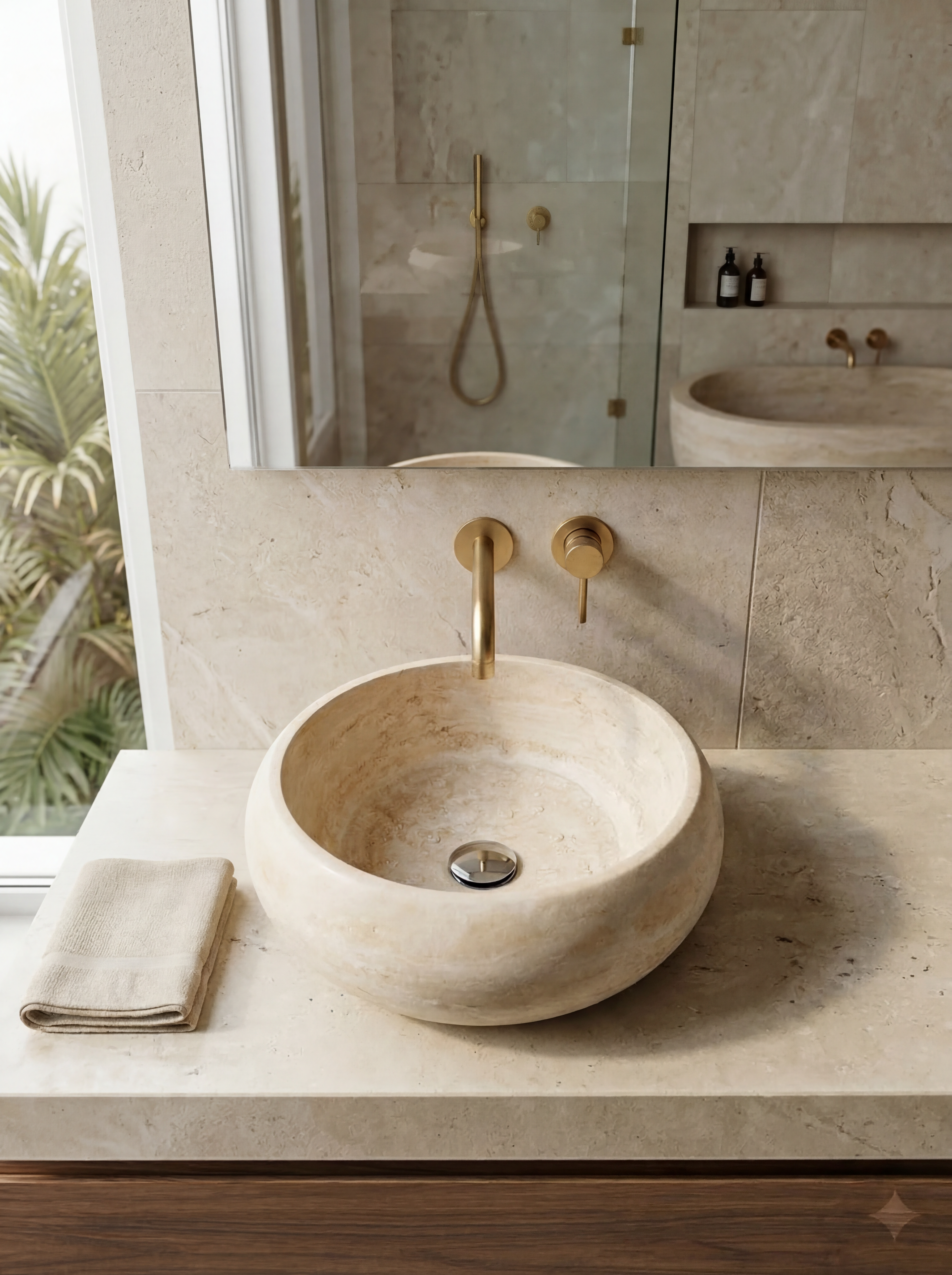 Luxury Halo Travertine Basin - Marble Vanity Sink