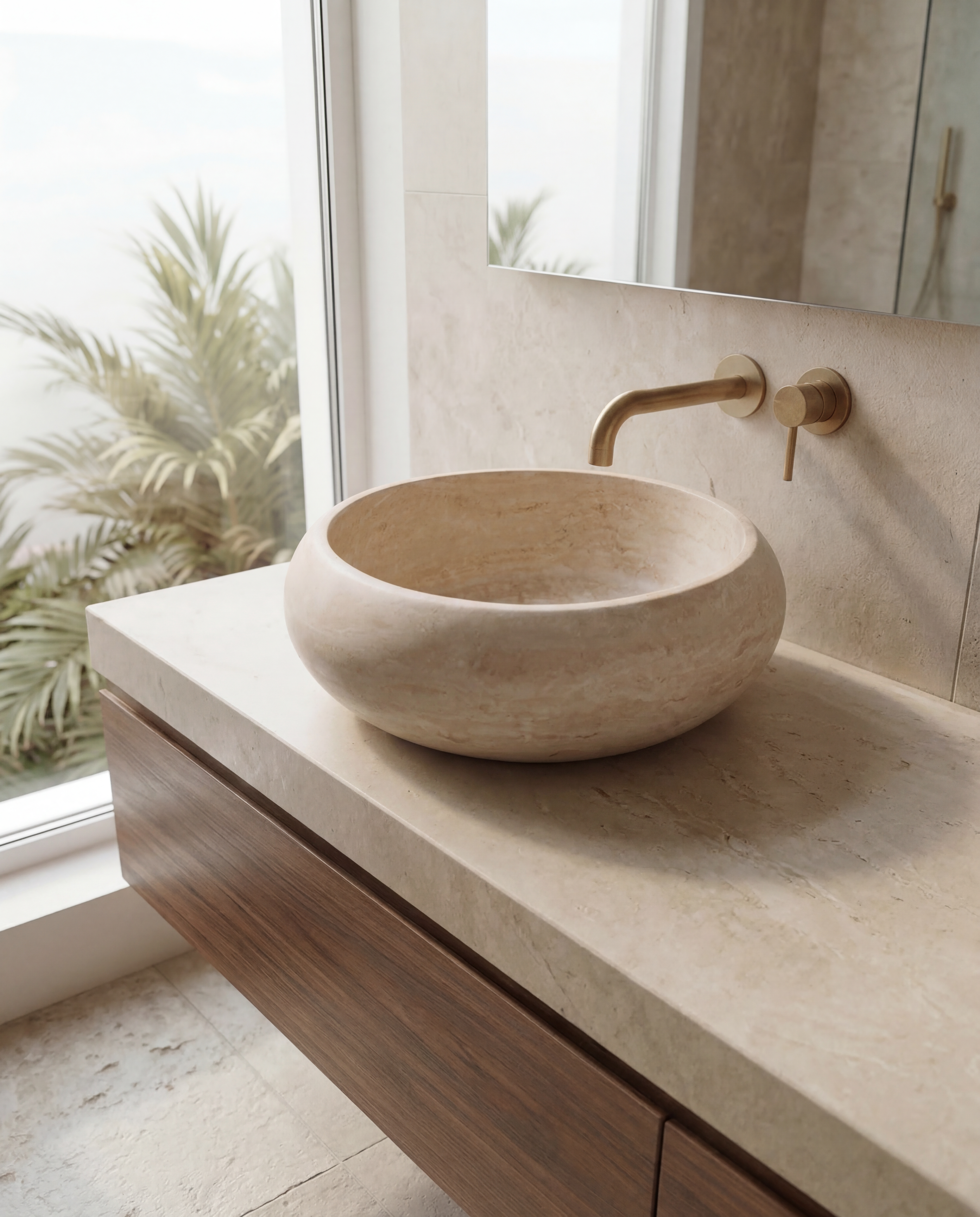 Luxury Halo Travertine Basin - Marble Vanity Sink