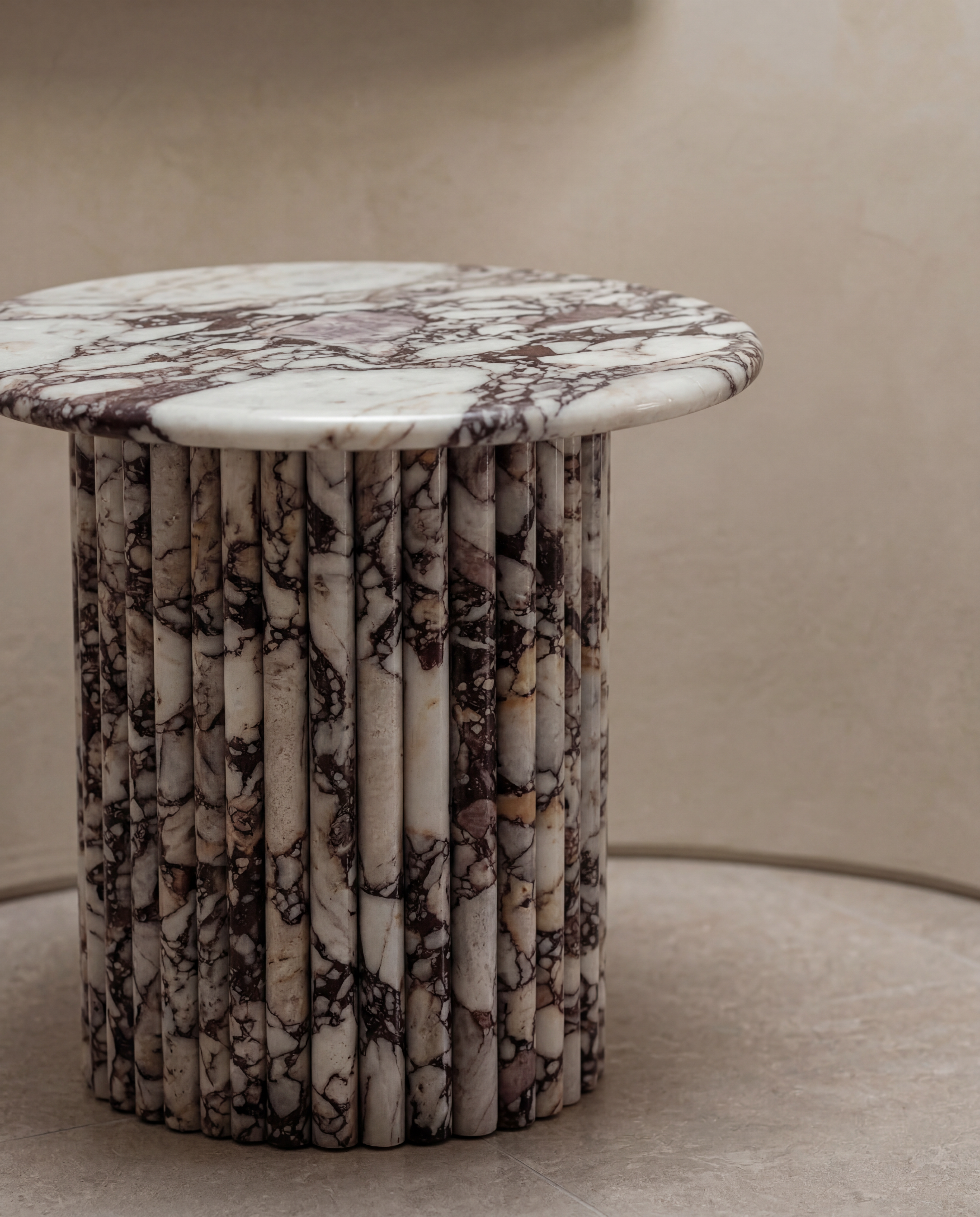 Aurelio Fluted Marble Side Table - Calacatta Viola Marble