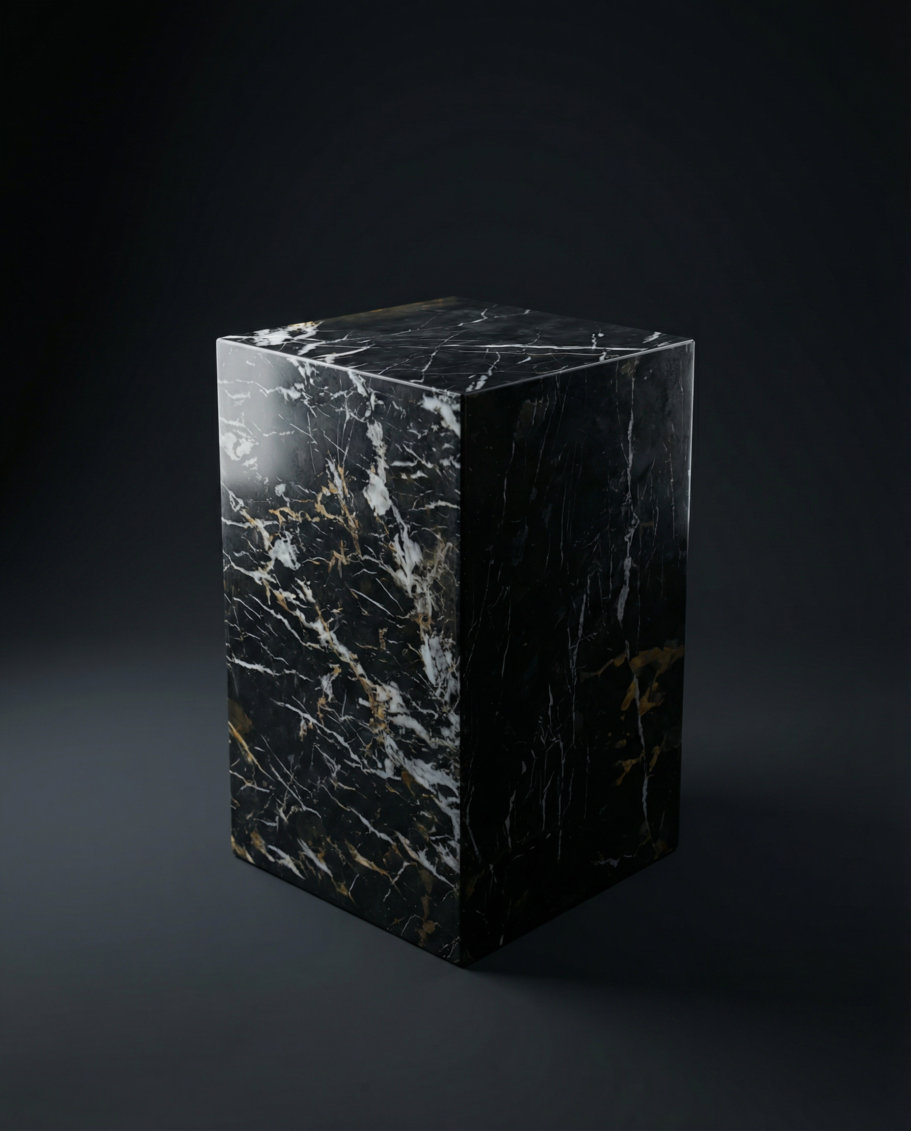 Neo Plinth Marble Side Table - Black Stone Table