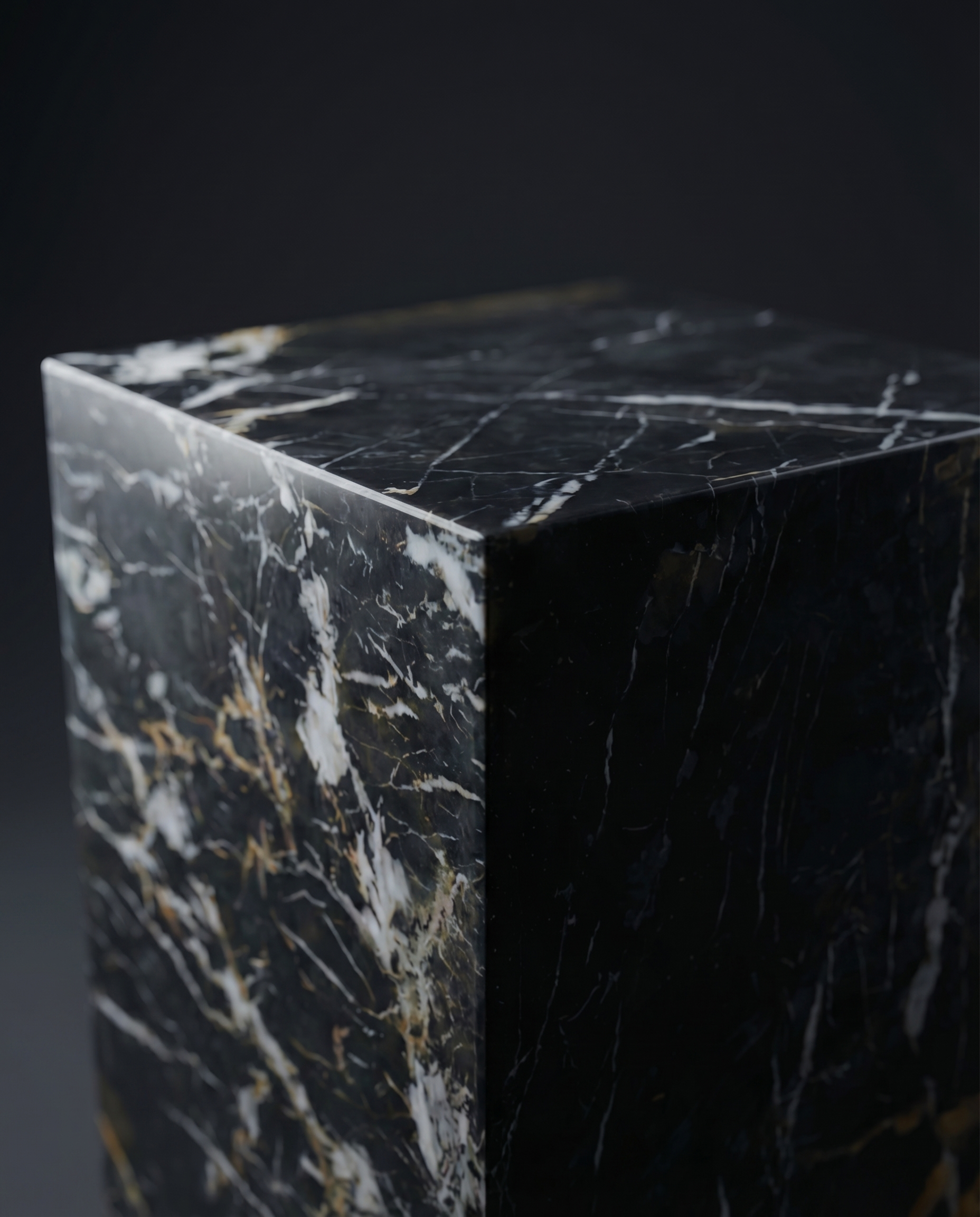 Neo Plinth Marble Side Table - Black Stone Table